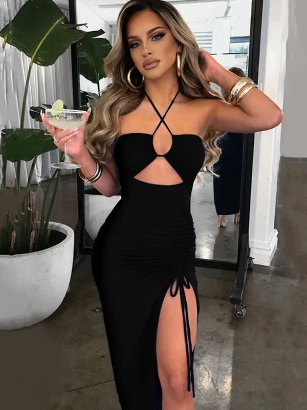 Sleeveless Sexy Female Midi Backless Dresses Slim Night Club Party Women's Dress Bodycon Vestidos Elegantes Para Mujer 1