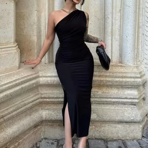 Summer Black New Dress Women Fashion Sexy Split Sleeveless Backless Slim Maxi Dress Female Casual Club Elegant Lady Party Dress 1