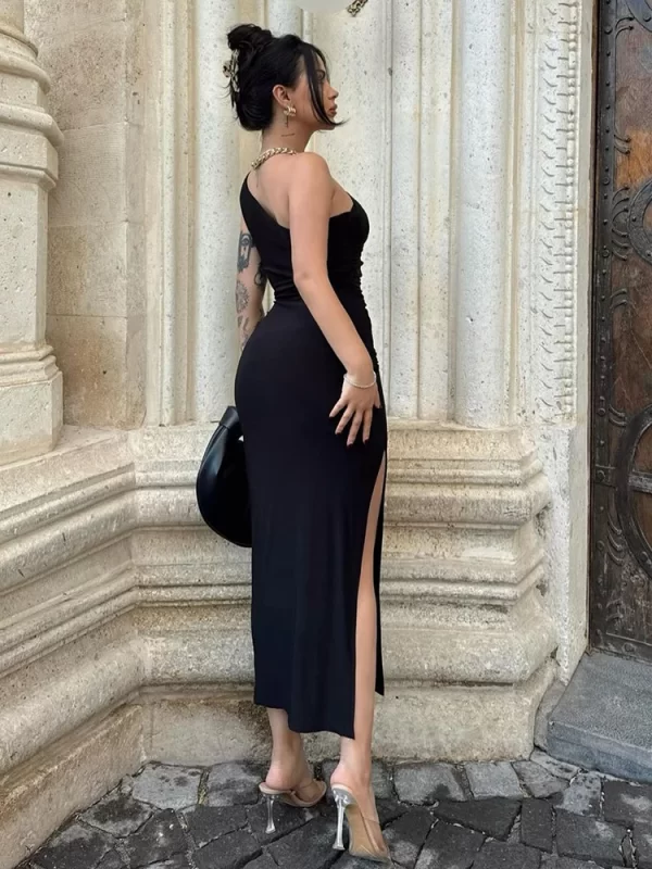 Summer Black New Dress Women Fashion Sexy Split Sleeveless Backless Slim Maxi Dress Female Casual Club Elegant Lady Party Dress 2