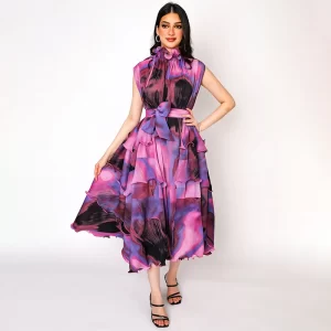 Trendy pleated women's dress with waistband design to enhance body shape and elegant temperament skirt 1