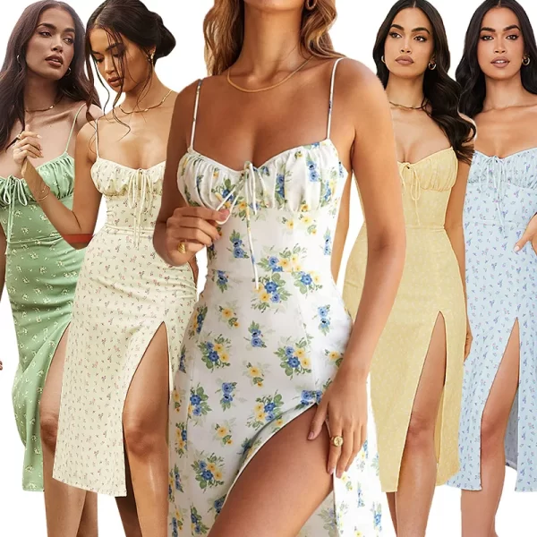 Women Elegant Floral Beach Vacation Bodycon Streetwear Long Dress 2024 Summer Clothes Wholesale Items For Business 6