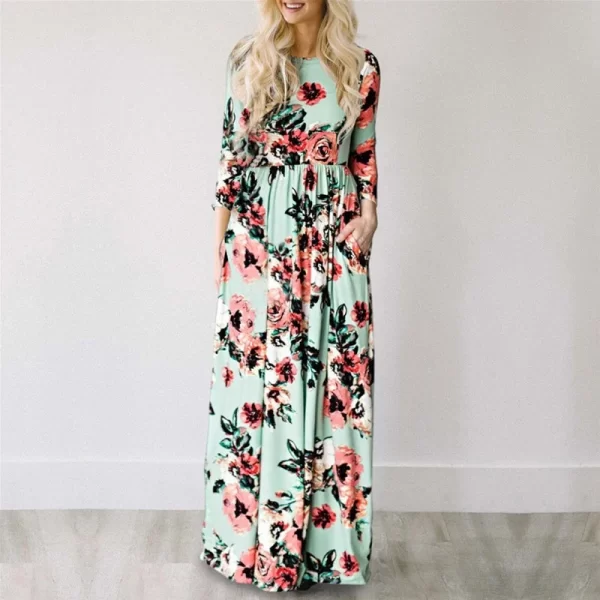 Women Summer Floral Print Maxi  2025 Loose White Boho Beach Dress Women Vintage Evening Party Long Dress Vestidos Female Robe 1