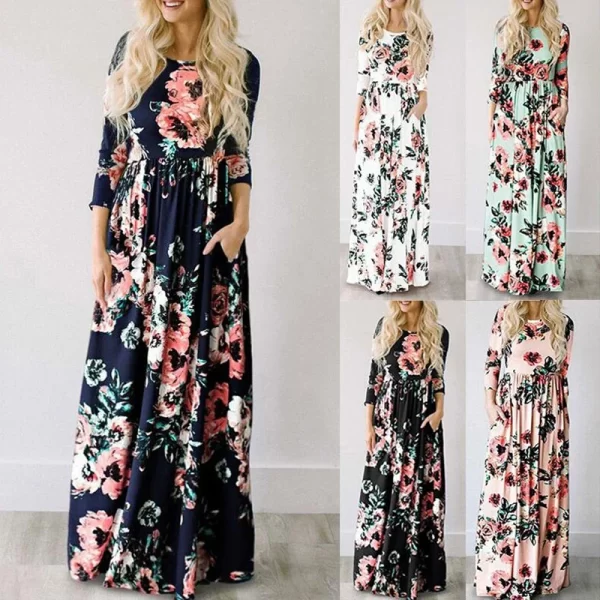 Women Summer Floral Print Maxi  2025 Loose White Boho Beach Dress Women Vintage Evening Party Long Dress Vestidos Female Robe 2