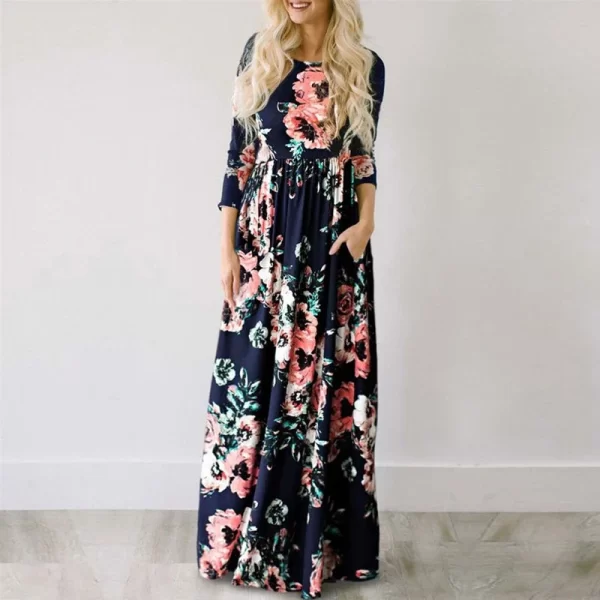 Women Summer Floral Print Maxi  2025 Loose White Boho Beach Dress Women Vintage Evening Party Long Dress Vestidos Female Robe 4