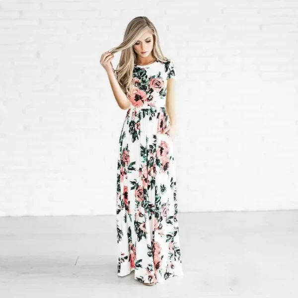 Women Summer Floral Print Maxi  2025 Loose White Boho Beach Dress Women Vintage Evening Party Long Dress Vestidos Female Robe 5