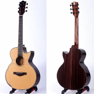38 inches solid spruce top acoustic guitar abalone inlays rosewood back and sides