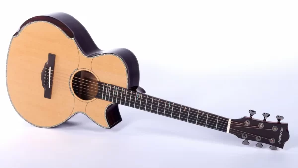 38 inches solid spruce top acoustic guitar abalone inlays rosewood back and sides