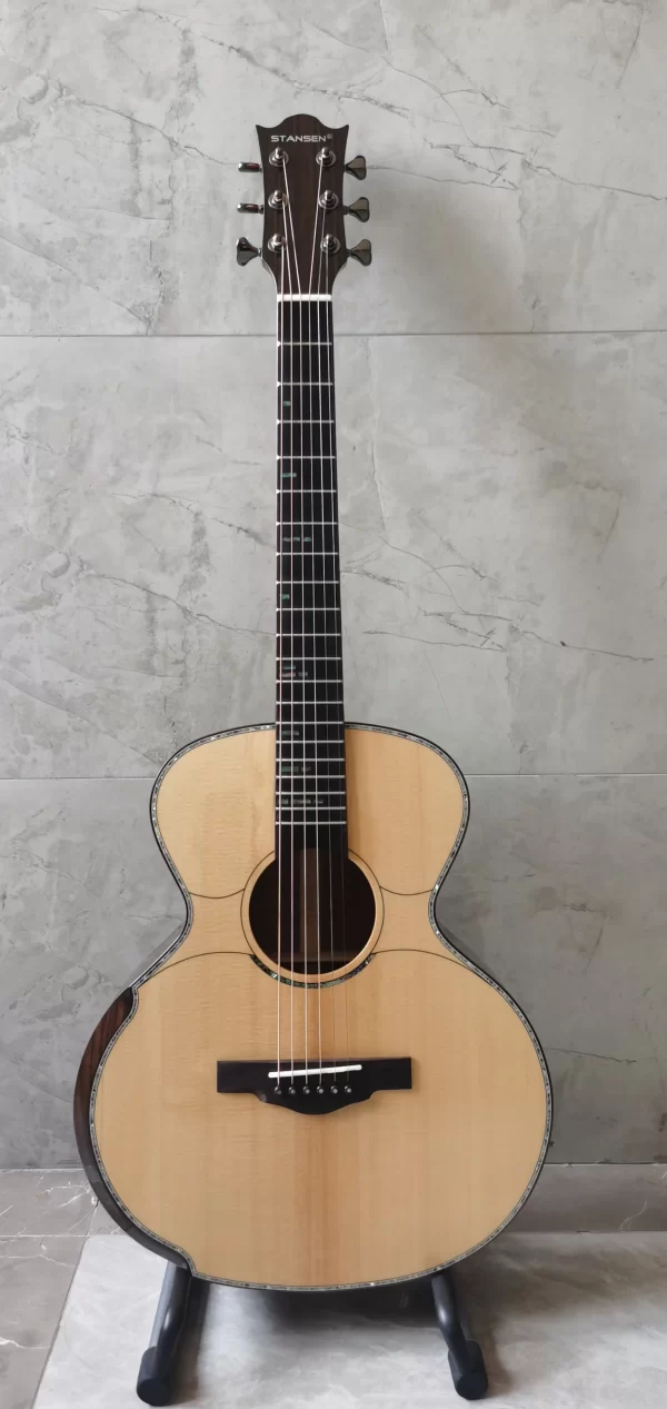 38 inches solid spruce top acoustic guitar abalone inlays rosewood back and sides
