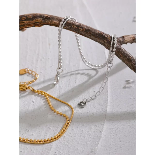 yhpup stainless steel flat & bead chains double layer fashion bracelet bangle men women charm summer beach trendy chic jewelry