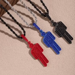 creative tilted head necklace fashionable hip hop street style unique fashion rhinestone pendant unisex lock chain accessories