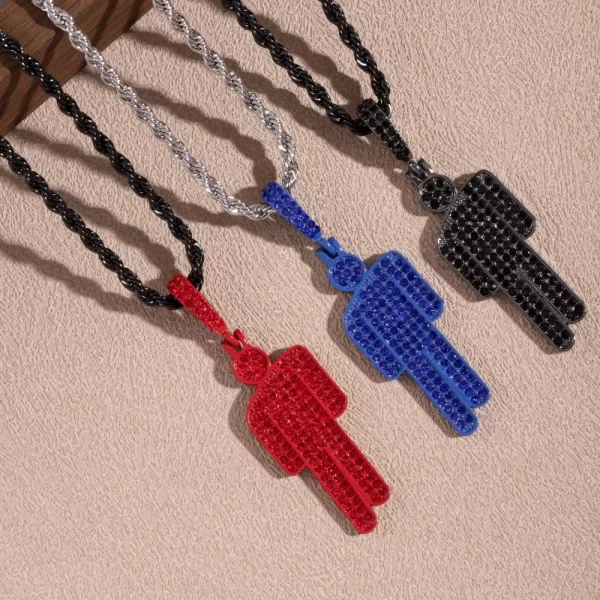 creative tilted head necklace fashionable hip hop street style unique fashion rhinestone pendant unisex lock chain accessories