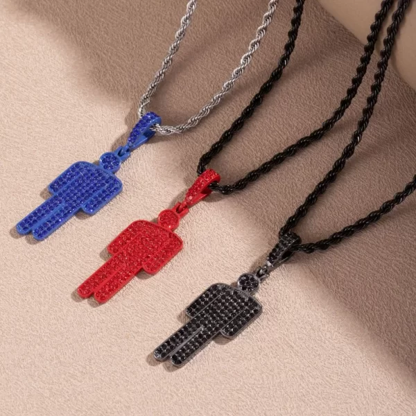 creative tilted head necklace fashionable hip hop street style unique fashion rhinestone pendant unisex lock chain accessories