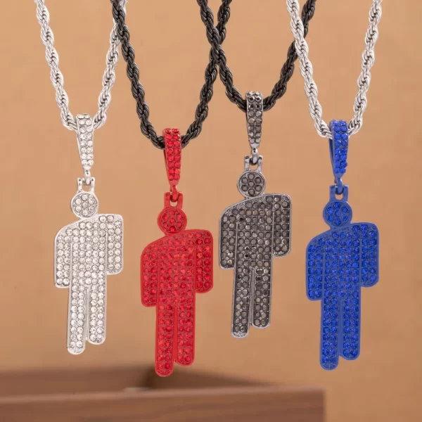 creative tilted head necklace fashionable hip hop street style unique fashion rhinestone pendant unisex lock chain accessories