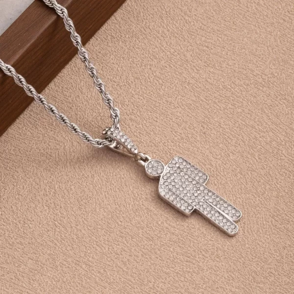 creative tilted head necklace fashionable hip hop street style unique fashion rhinestone pendant unisex lock chain accessories