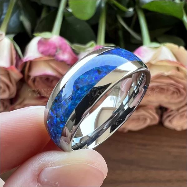 6mm 8mm rings for men women tungsten wedding band fashion jewelry blue opal inlay domed polished shiny comfort fit