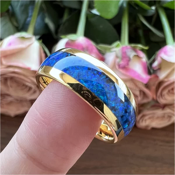 6mm 8mm rings for men women tungsten wedding band fashion jewelry blue opal inlay domed polished shiny comfort fit