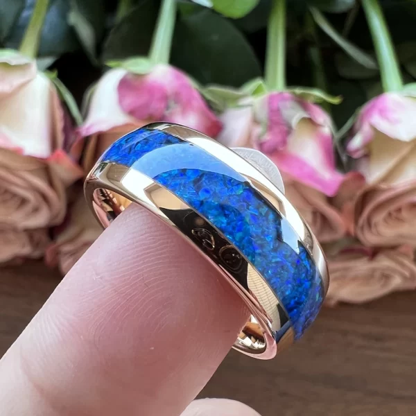 6mm 8mm rings for men women tungsten wedding band fashion jewelry blue opal inlay domed polished shiny comfort fit