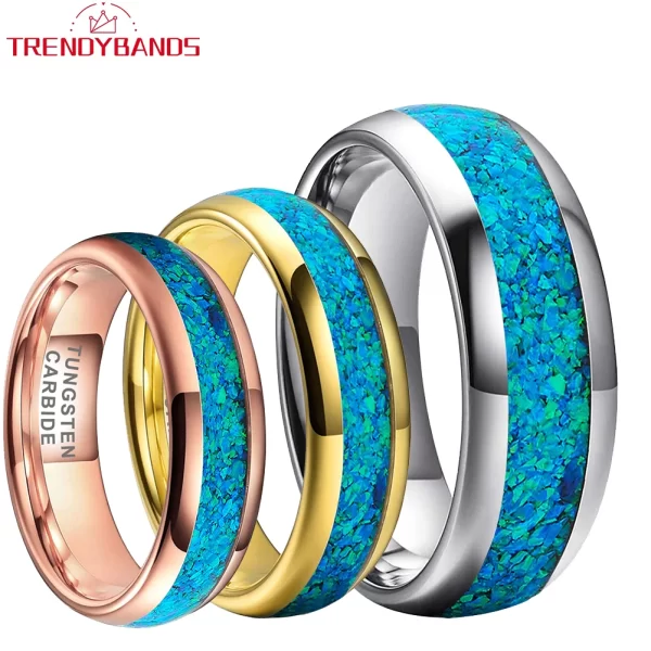 6mm 8mm rings for men women tungsten wedding band fashion jewelry blue opal inlay domed polished shiny comfort fit
