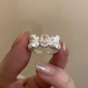 kpop fashion y2k cute pink zircon bowknot ring women egirl aesthetic 2000s jewelry trend goth vintage accessories gifts 2024 new