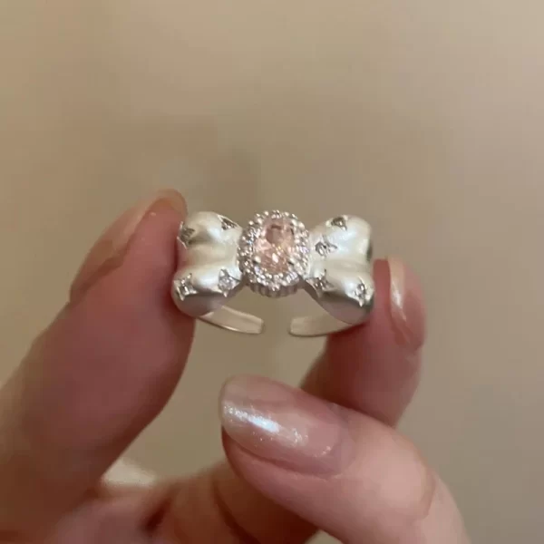 kpop fashion y2k cute pink zircon bowknot ring women egirl aesthetic 2000s jewelry trend goth vintage accessories gifts 2024 new
