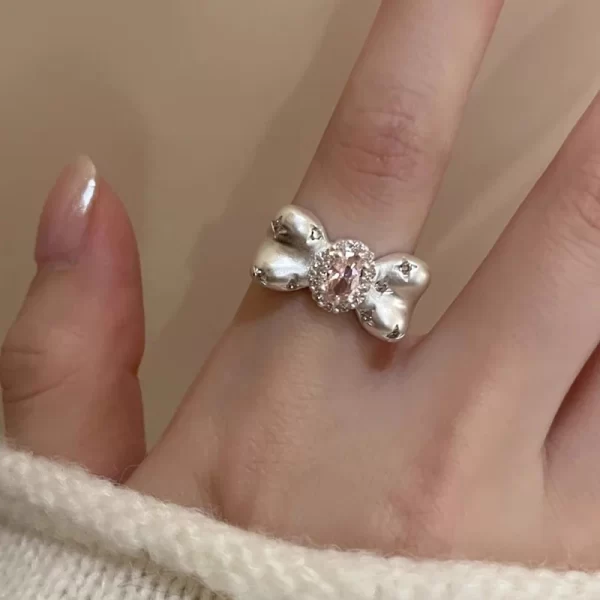 kpop fashion y2k cute pink zircon bowknot ring women egirl aesthetic 2000s jewelry trend goth vintage accessories gifts 2024 new