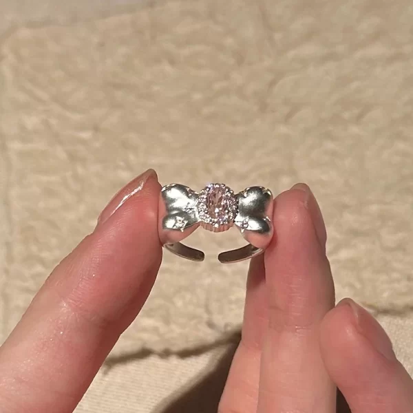 kpop fashion y2k cute pink zircon bowknot ring women egirl aesthetic 2000s jewelry trend goth vintage accessories gifts 2024 new