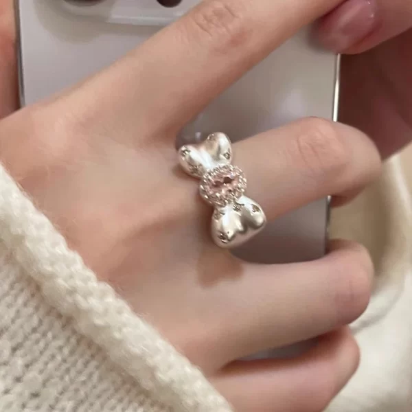 kpop fashion y2k cute pink zircon bowknot ring women egirl aesthetic 2000s jewelry trend goth vintage accessories gifts 2024 new