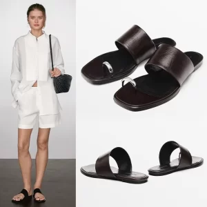 mrxmus dutit women shoes genuine leather slippers toed sandals fashionable cracked leather commuting flat shoes