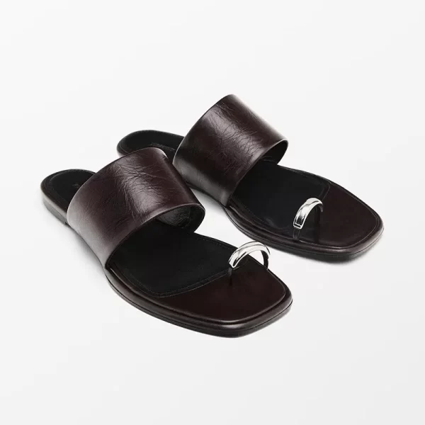 mrxmus dutit women shoes genuine leather slippers toed sandals fashionable cracked leather commuting flat shoes