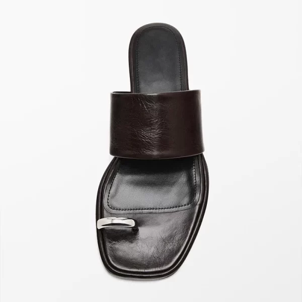 mrxmus dutit women shoes genuine leather slippers toed sandals fashionable cracked leather commuting flat shoes