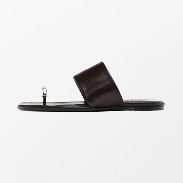 mrxmus dutit women shoes genuine leather slippers toed sandals fashionable cracked leather commuting flat shoes