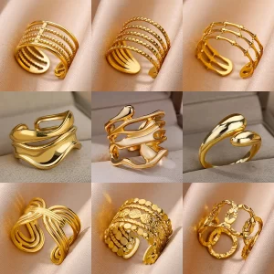 gold color stainless steel multi layer rings for women hollow out open finger ring fashion wedding party jewelry gift 2024 new