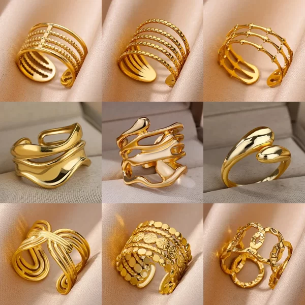 gold color stainless steel multi layer rings for women hollow out open finger ring fashion wedding party jewelry gift 2024 new