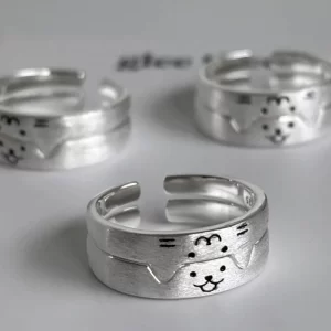 1/2pcs new lovely cat dog animal couple ring for couple handmade opening adjustable rings valentine's day rings fashion jewelry