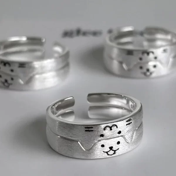 1/2pcs new lovely cat dog animal couple ring for couple handmade opening adjustable rings valentine's day rings fashion jewelry