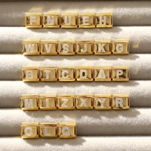fashion golden 26 letters a z italian links charm beads 9mm stainless steel bracelet jewelry diy hand making wholesale