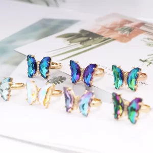 adjustable women girls korean crystal butterfly open ring fashion jewelry finger rings