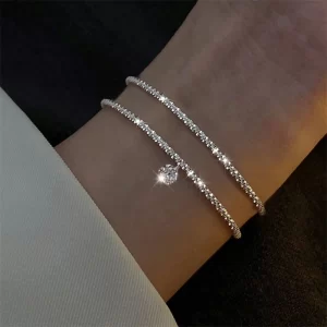 sparkling bracelet for women double deck silver color adjustable hand chain fine fashion jewelry wedding party gift accessories