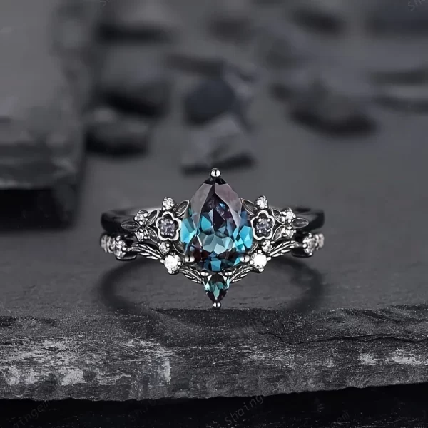 european and american new fashion sapphire inlaid flower shape personalized double layer women's ring