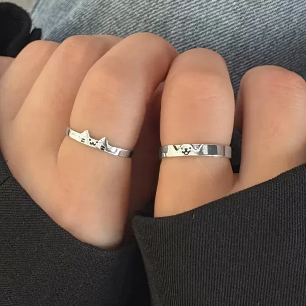 1/2pcs new lovely cat dog animal couple ring for couple handmade opening adjustable rings valentine's day rings fashion jewelry
