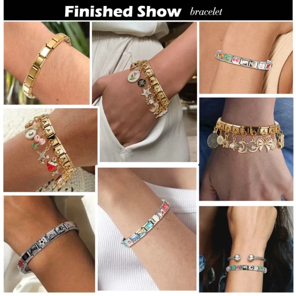 fashion golden 26 letters a z italian links charm beads 9mm stainless steel bracelet jewelry diy hand making wholesale