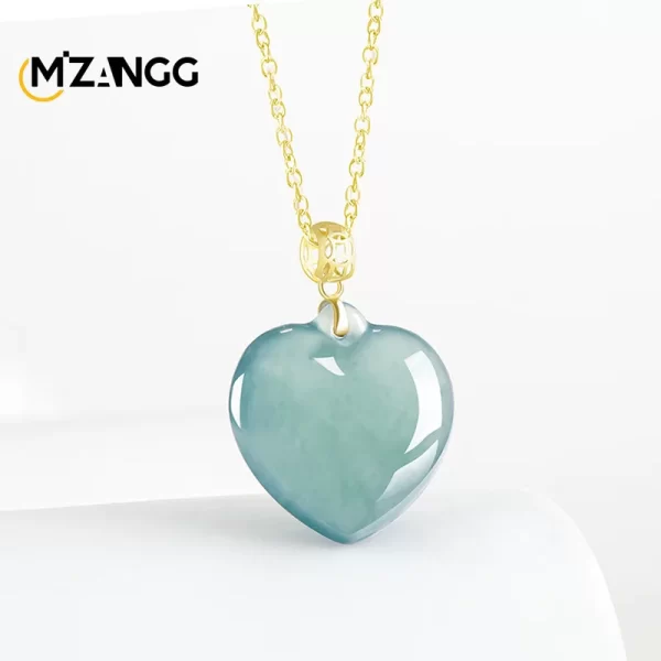 authentic natural a goods jadeite blue water love jade pendant 18k gold inlaid ice jade necklace exquisite fashion women jewelry