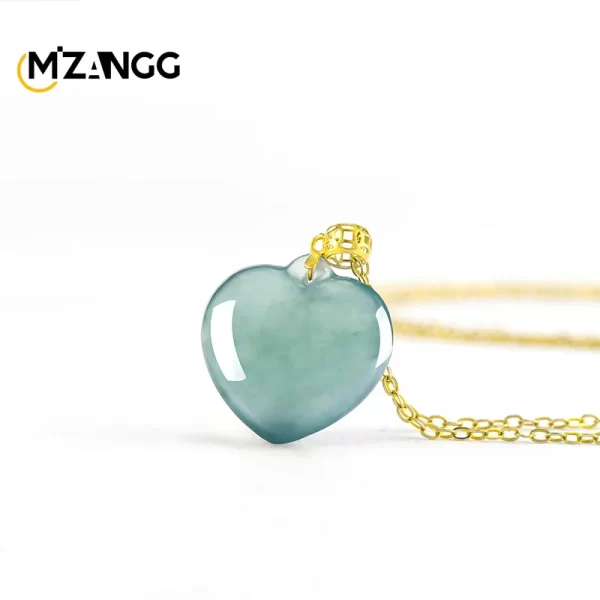 authentic natural a goods jadeite blue water love jade pendant 18k gold inlaid ice jade necklace exquisite fashion women jewelry