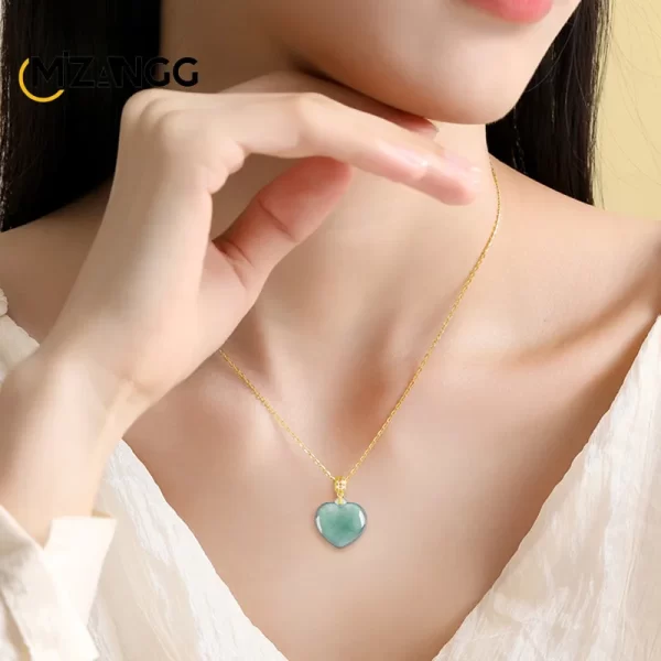 authentic natural a goods jadeite blue water love jade pendant 18k gold inlaid ice jade necklace exquisite fashion women jewelry