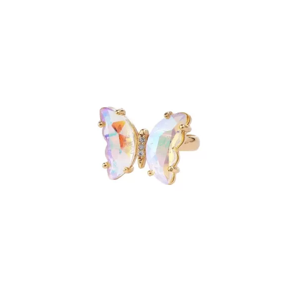 adjustable women girls korean crystal butterfly open ring fashion jewelry finger rings