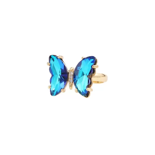 adjustable women girls korean crystal butterfly open ring fashion jewelry finger rings