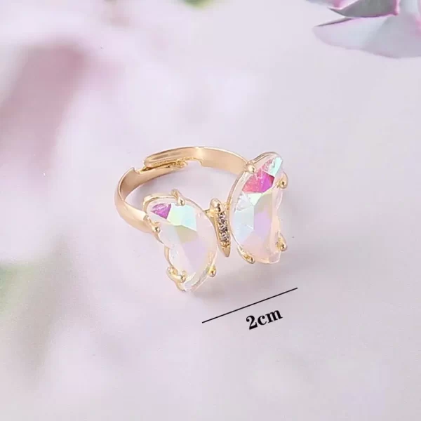 adjustable women girls korean crystal butterfly open ring fashion jewelry finger rings