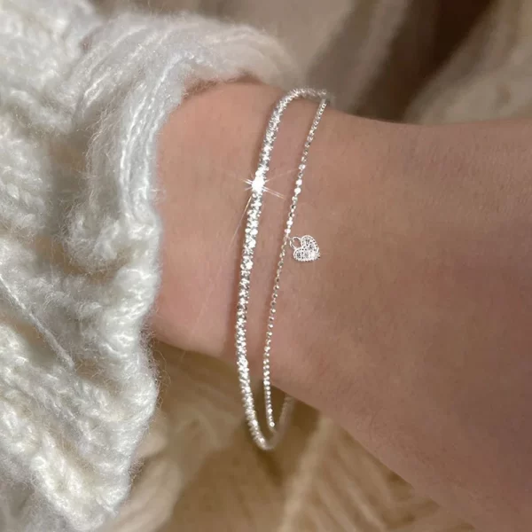 sparkling bracelet for women double deck silver color adjustable hand chain fine fashion jewelry wedding party gift accessories