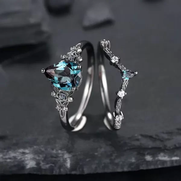 european and american new fashion sapphire inlaid flower shape personalized double layer women's ring