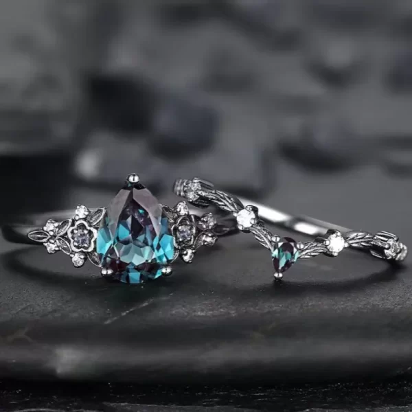 european and american new fashion sapphire inlaid flower shape personalized double layer women's ring